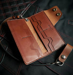 Load image into Gallery viewer, LONG TRUCKER WALLET Blazing Biker Style - brown leather/nickel plate hardware

