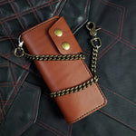 Load image into Gallery viewer, LONG TRUCKER WALLET - brown leather/antique brass hardware
