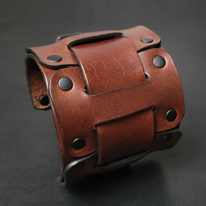 LEATHER CUFF BRACELET / BIKER'S WRISTBAND - brown leather