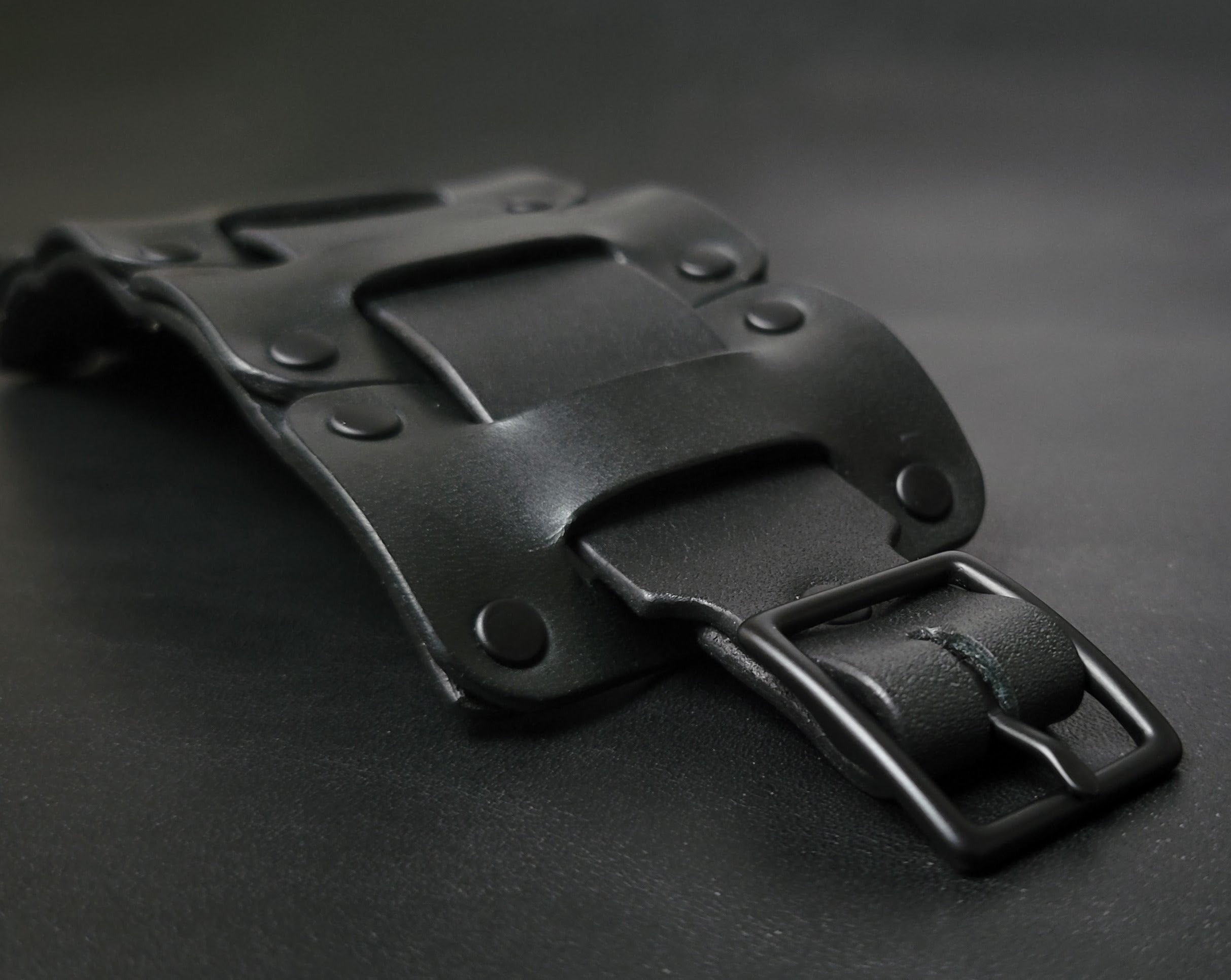 LEATHER CUFF BRACELET / BIKER'S WRISTBAND - black leather