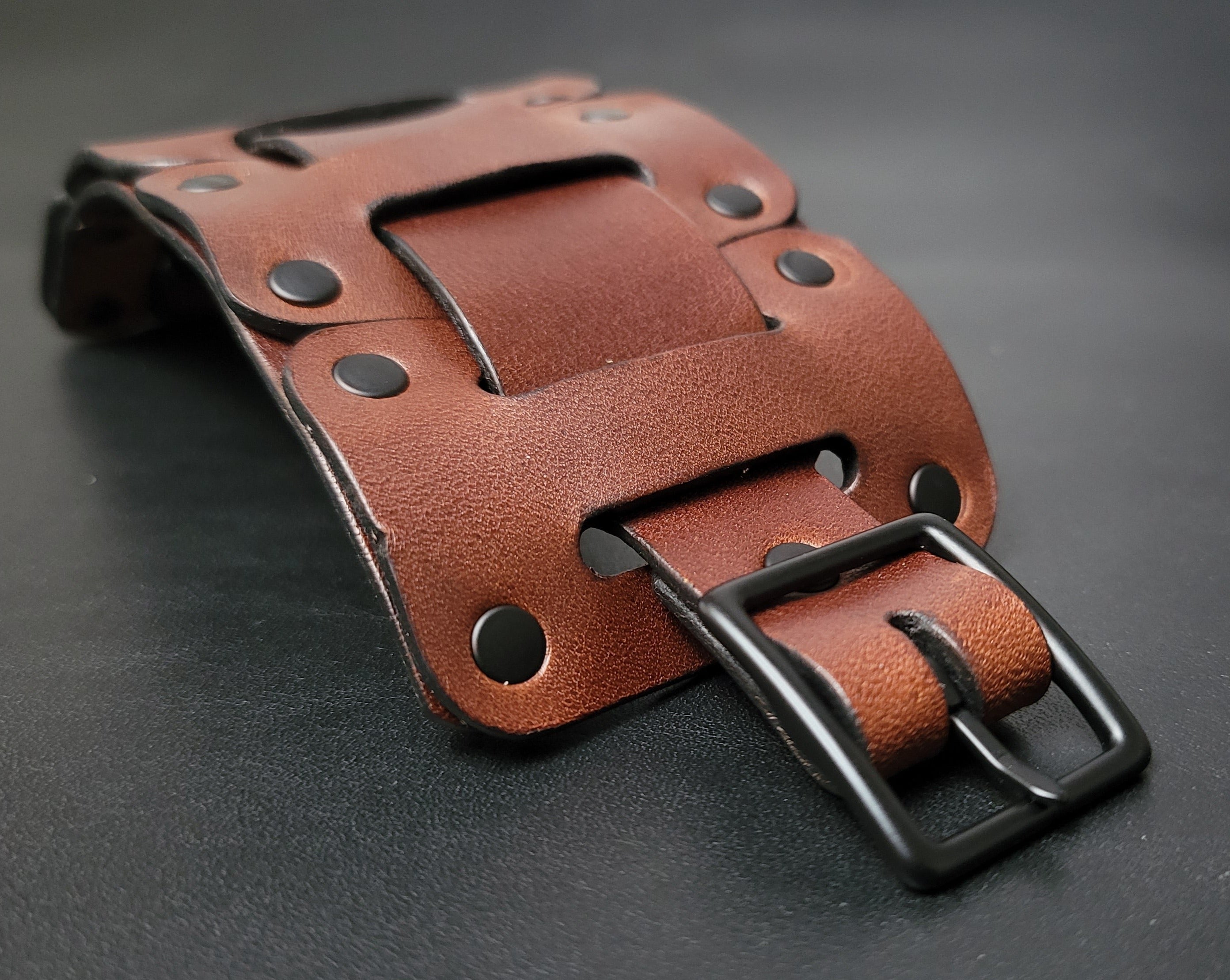 LEATHER CUFF BRACELET / BIKER'S WRISTBAND - brown leather