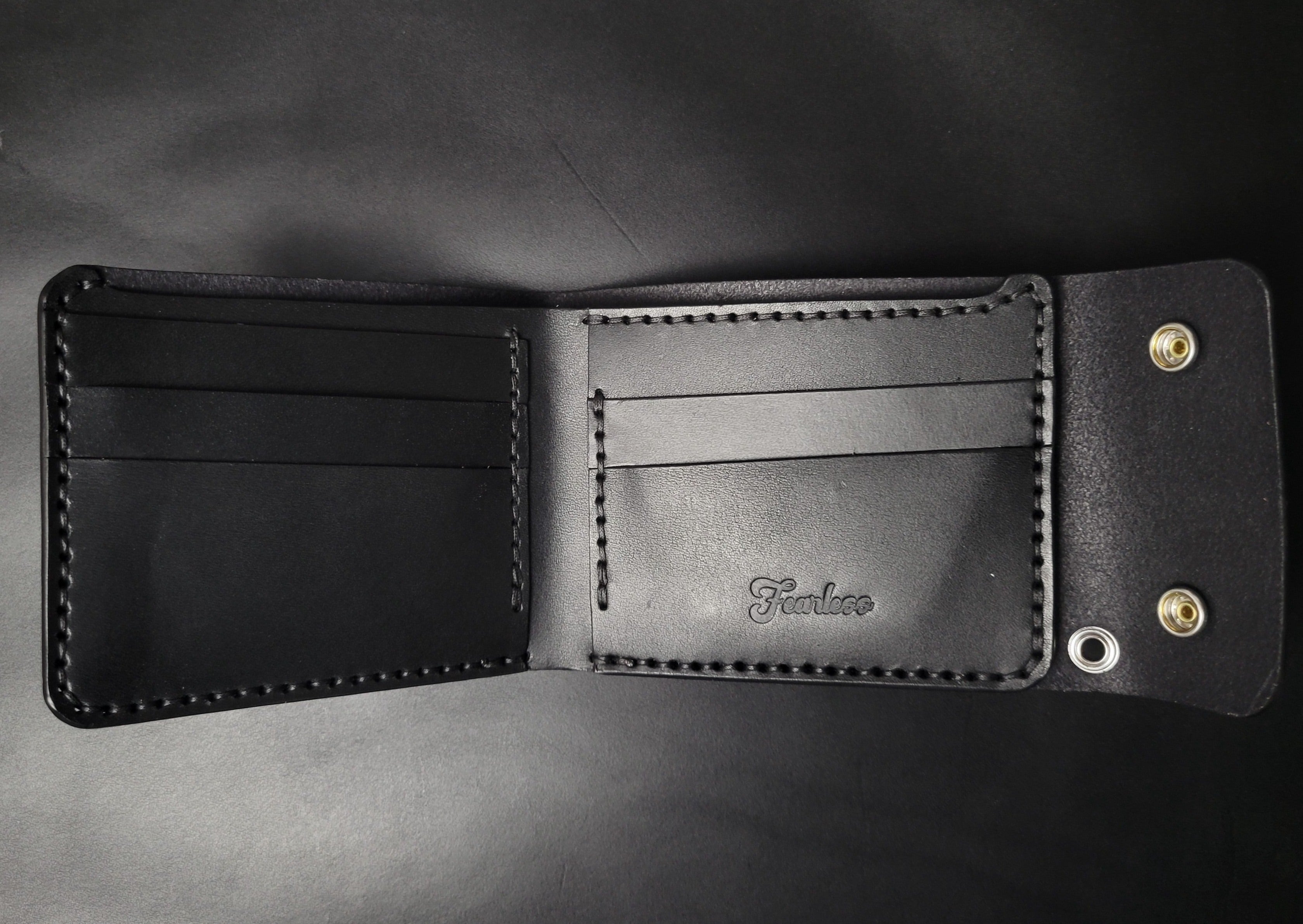 CLASSIC BIKER WALLET - black leather/built-in hole grommet