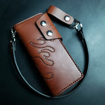Load image into Gallery viewer, LONG TRUCKER WALLET Blazing Biker Style - brown leather/nickel plate hardware
