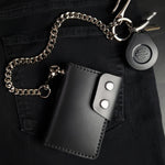 Load image into Gallery viewer, 6 POCKET BIKER WALLET - black Leather/nickel plate hardware
