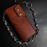 Load image into Gallery viewer, LONG TRUCKER WALLET Blazing Biker Style - brown leather/nickel plate hardware
