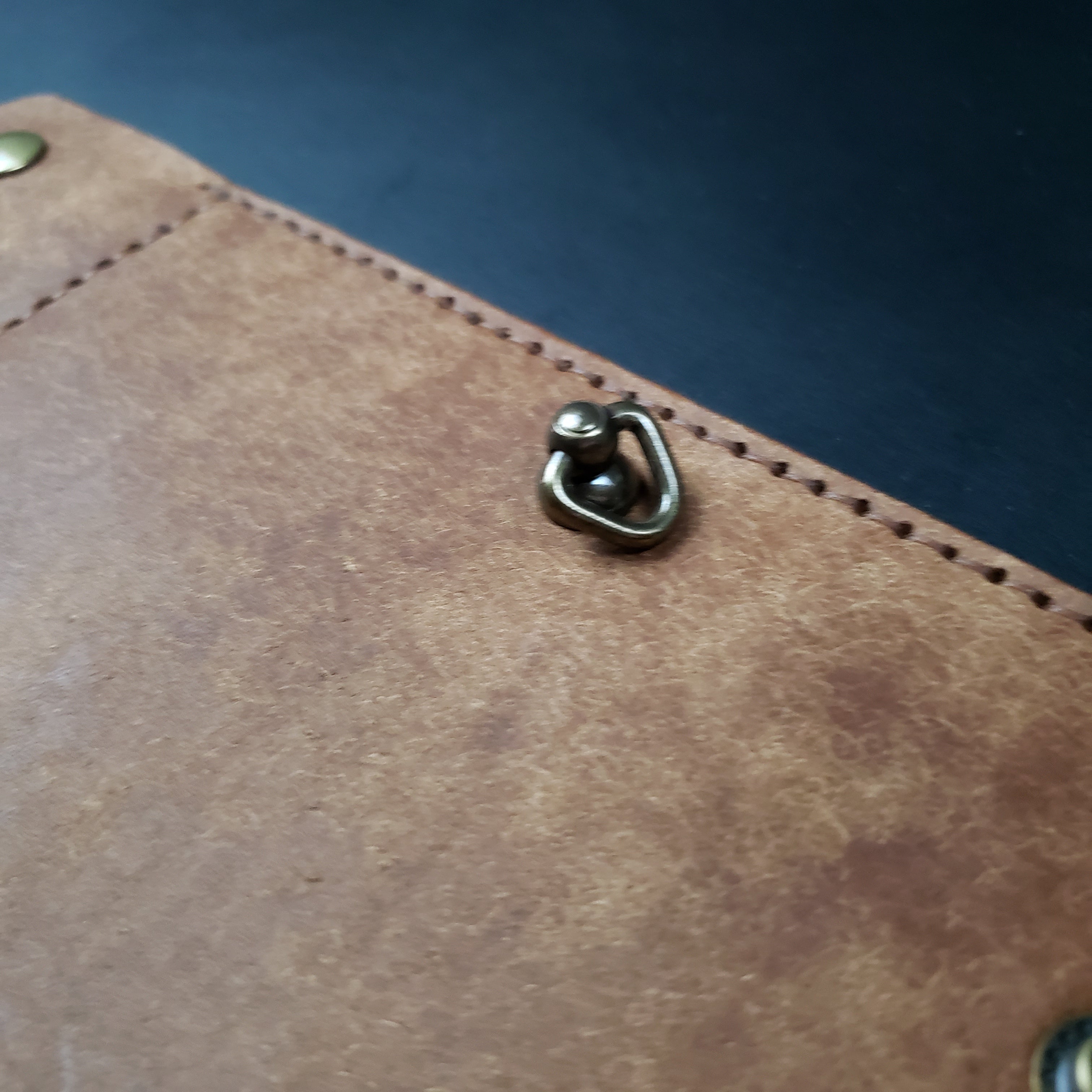 6 Pocket Biker Wallet – Walnut & Olive / Antique Brass