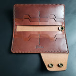 Load image into Gallery viewer, LONG TRUCKER WALLET - brown leather/antique brass hardware
