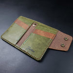 Load image into Gallery viewer, 6 Pocket Biker Wallet – Walnut &amp; Olive / Antique Brass
