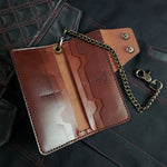 Load image into Gallery viewer, LONG TRUCKER WALLET - brown leather/antique brass hardware
