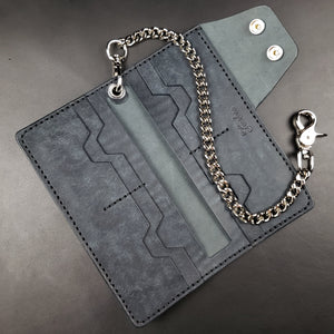 LONG TRUCKER WALLET - blue italian leather / nickel plate hardware