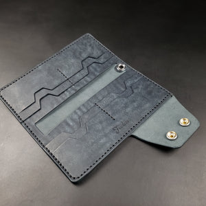 LONG TRUCKER WALLET - blue italian leather / nickel plate hardware