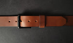 Load image into Gallery viewer, stitched BROWN LEATHER BELT - black matte buckle
