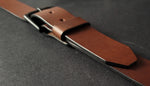 Load image into Gallery viewer, BROWN LEATHER BELT - black matte buckle
