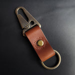 Load image into Gallery viewer, BROWN LEATHER KEYRING - antique brass hardware
