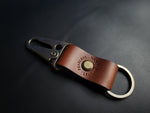 Load image into Gallery viewer, BROWN LEATHER KEYRING - antique brass hardware
