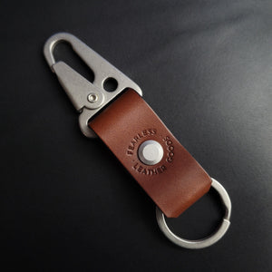 BROWN LEATHER KEYRING - nickel matte hardware