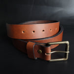 Load image into Gallery viewer, BROWN LEATHER BELT - antique brass buckle
