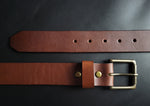 Load image into Gallery viewer, BROWN LEATHER BELT - antique brass buckle
