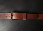 Load image into Gallery viewer, BROWN LEATHER BELT - antique brass buckle

