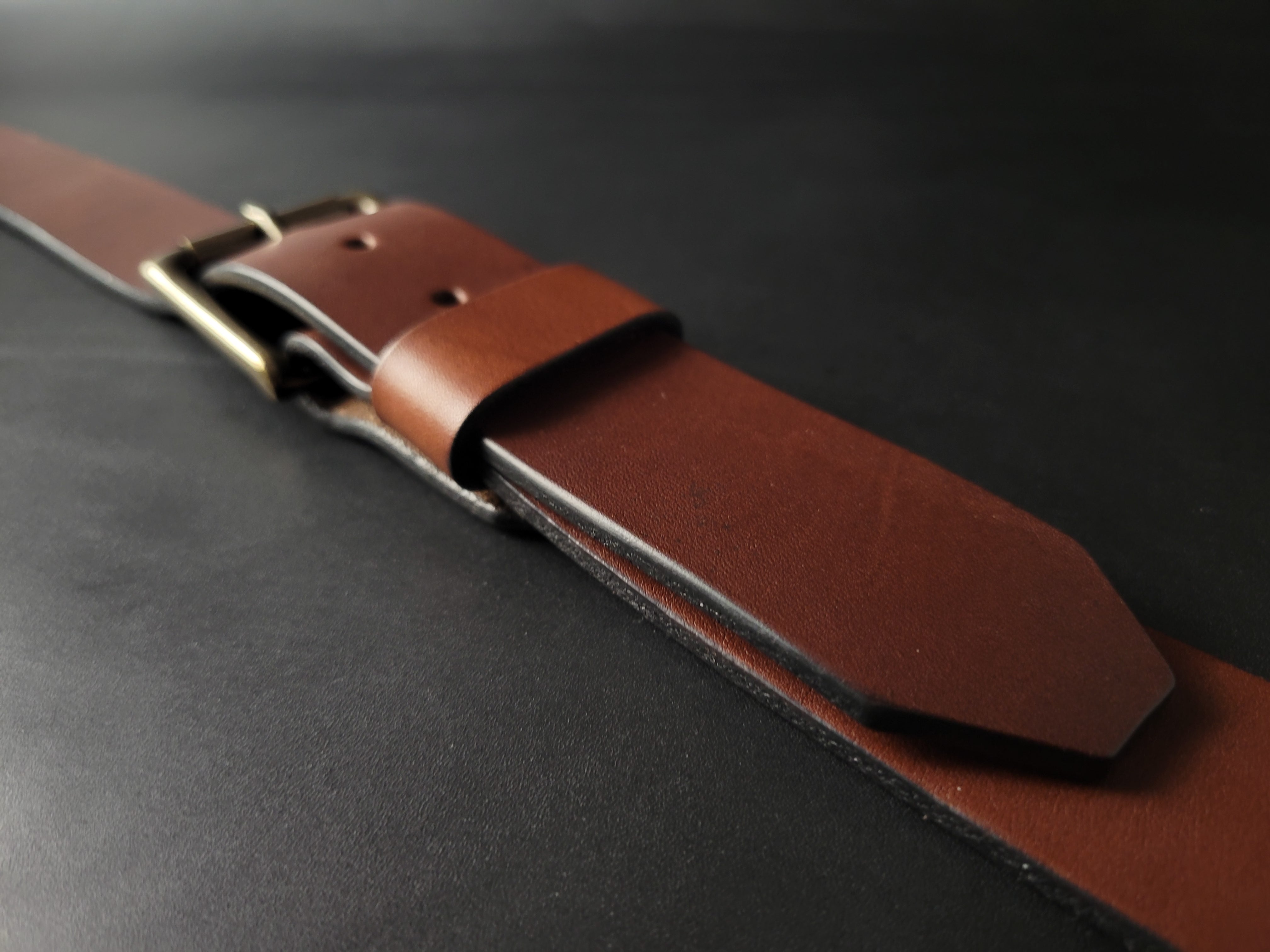 BROWN LEATHER BELT - antique brass buckle