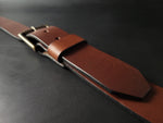 Load image into Gallery viewer, BROWN LEATHER BELT - antique brass buckle
