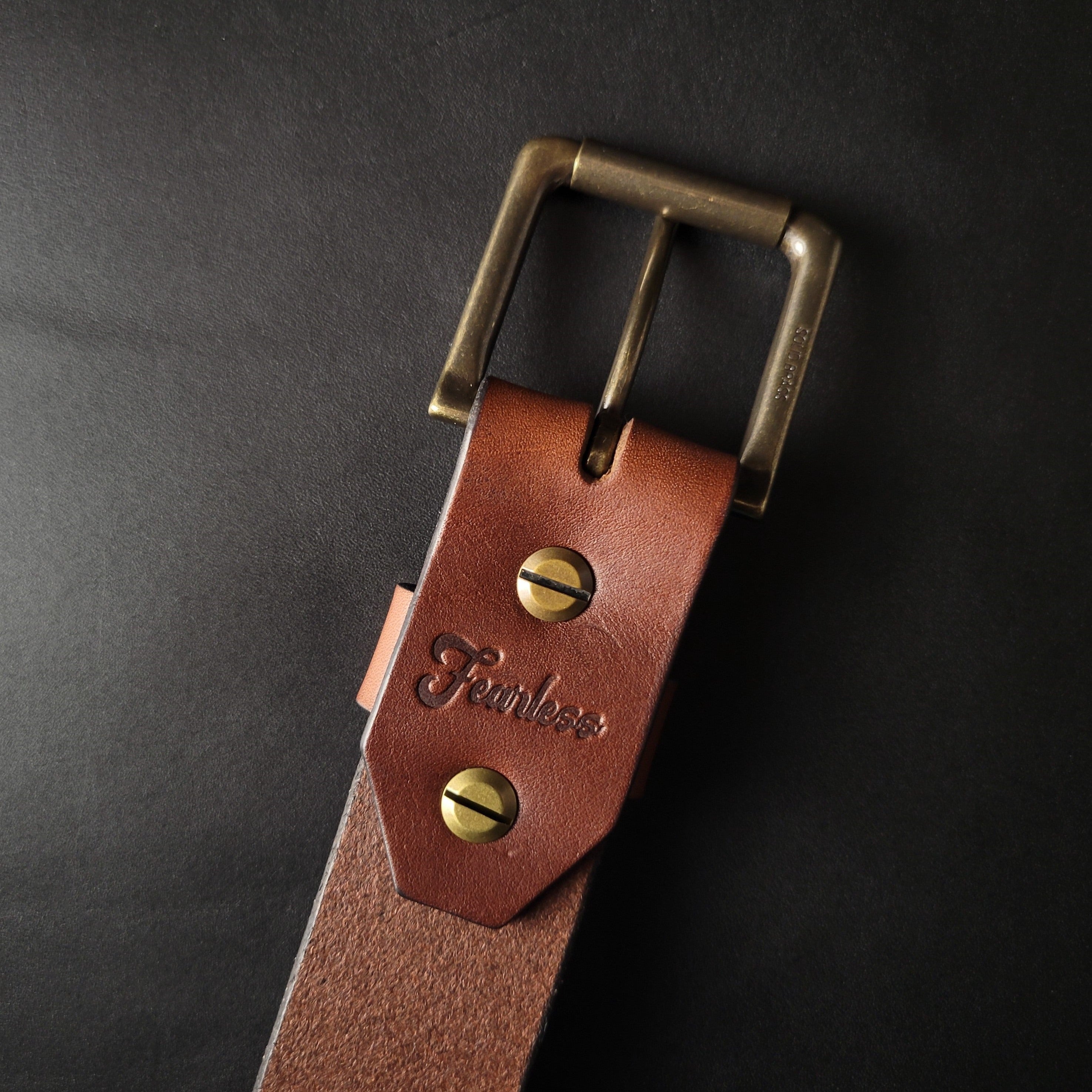 BROWN LEATHER BELT - antique brass buckle