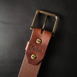 Load image into Gallery viewer, BROWN LEATHER BELT - antique brass buckle
