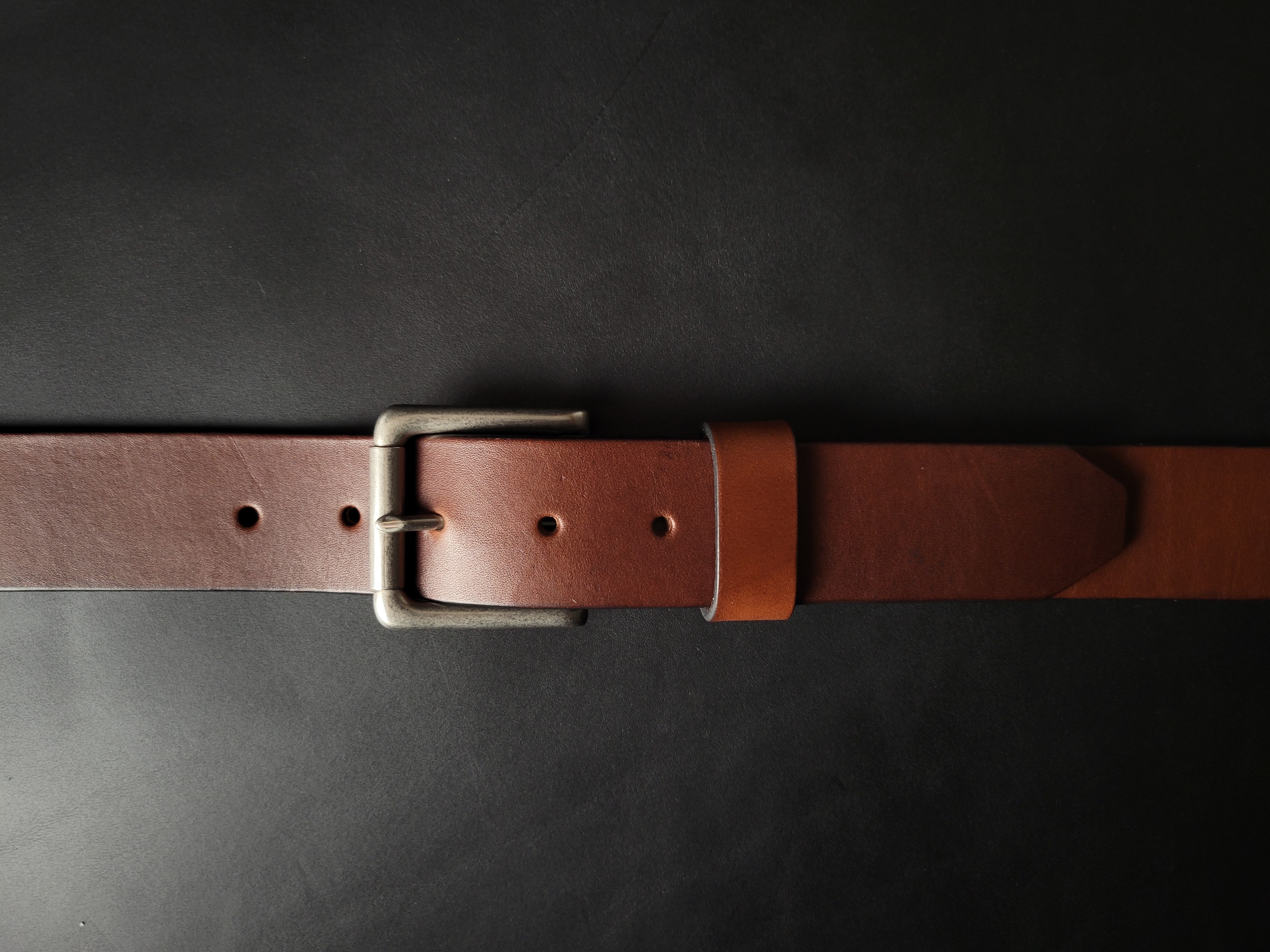 BROWN LEATHER BELT - nickel matte buckle