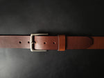 Load image into Gallery viewer, stitched BROWN LEATHER BELT - nickel matte buckle
