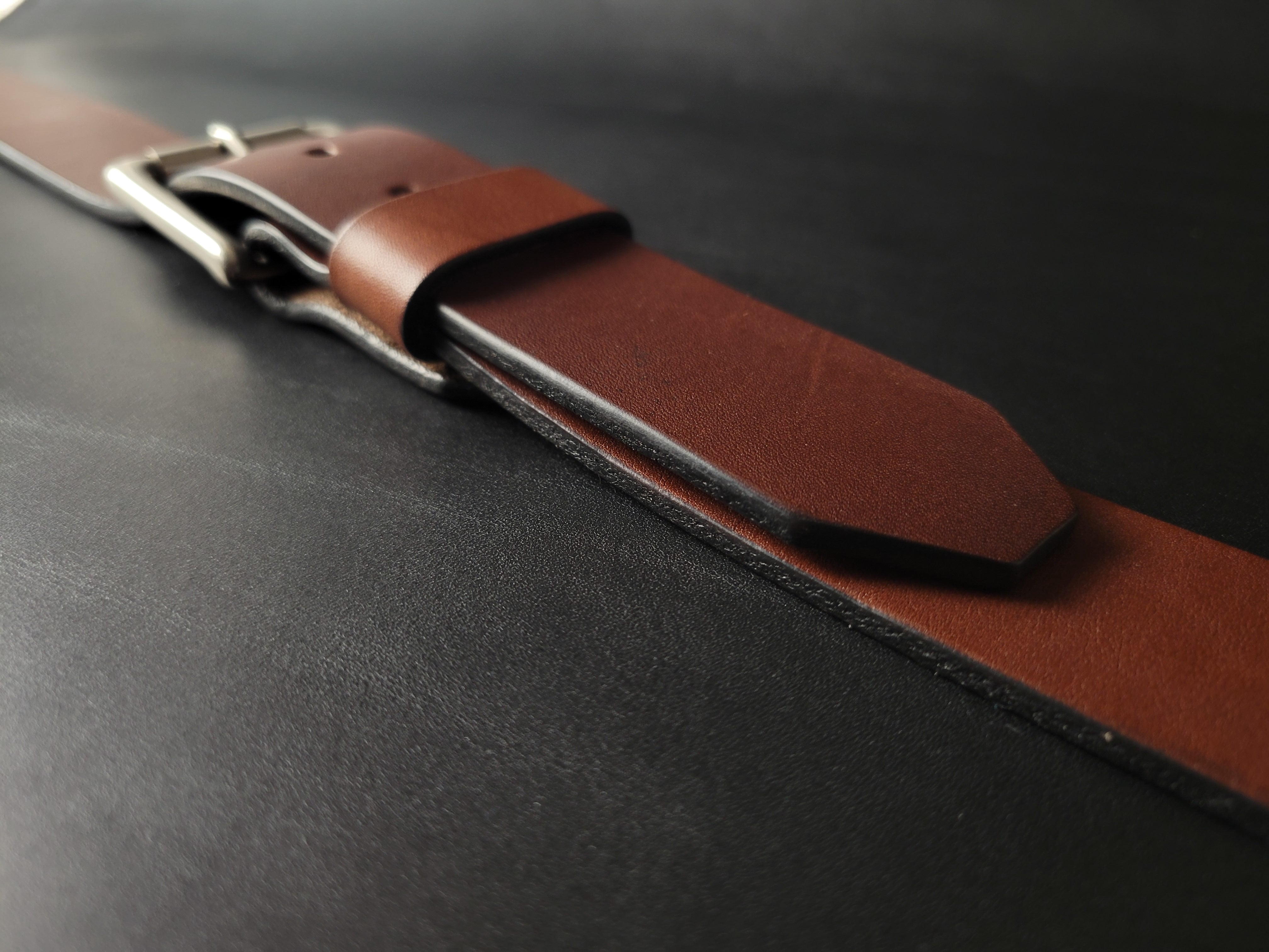 BROWN LEATHER BELT - nickel matte buckle