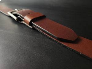 BROWN LEATHER BELT - nickel matte buckle