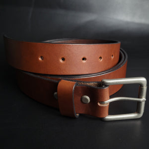 BROWN LEATHER BELT - nickel matte buckle