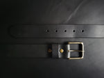Load image into Gallery viewer, BLACK LEATHER BELT - antique brass buckle
