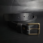 Load image into Gallery viewer, BLACK LEATHER BELT - antique brass buckle
