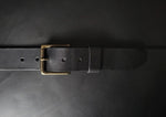 Load image into Gallery viewer, stitched BLACK LEATHER BELT - antique brass buckle
