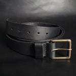 Load image into Gallery viewer, stitched BLACK LEATHER BELT - antique brass buckle

