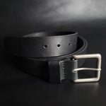 Load image into Gallery viewer, stitched BLACK LEATHER BELT - nickel matte buckle
