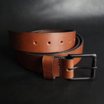 Load image into Gallery viewer, stitched BROWN LEATHER BELT - black matte buckle
