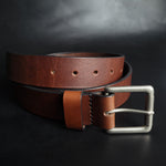 Load image into Gallery viewer, stitched BROWN LEATHER BELT - nickel matte buckle
