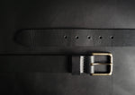 Load image into Gallery viewer, stitched BLACK LEATHER BELT - antique brass buckle
