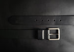 Load image into Gallery viewer, stitched BLACK LEATHER BELT - nickel matte buckle
