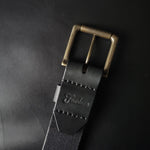 Load image into Gallery viewer, stitched BLACK LEATHER BELT - antique brass buckle
