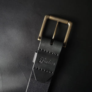 stitched BLACK LEATHER BELT - antique brass buckle