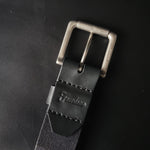 Load image into Gallery viewer, stitched BLACK LEATHER BELT - nickel matte buckle
