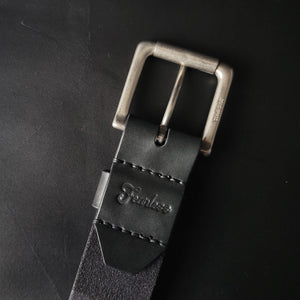 stitched BLACK LEATHER BELT - nickel matte buckle