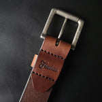Load image into Gallery viewer, stitched BROWN LEATHER BELT - nickel matte buckle
