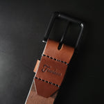 Load image into Gallery viewer, stitched BROWN LEATHER BELT - black matte buckle
