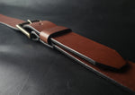 Load image into Gallery viewer, stitched BROWN LEATHER BELT - antique brass buckle
