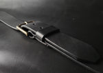 Load image into Gallery viewer, stitched BLACK LEATHER BELT - antique brass buckle

