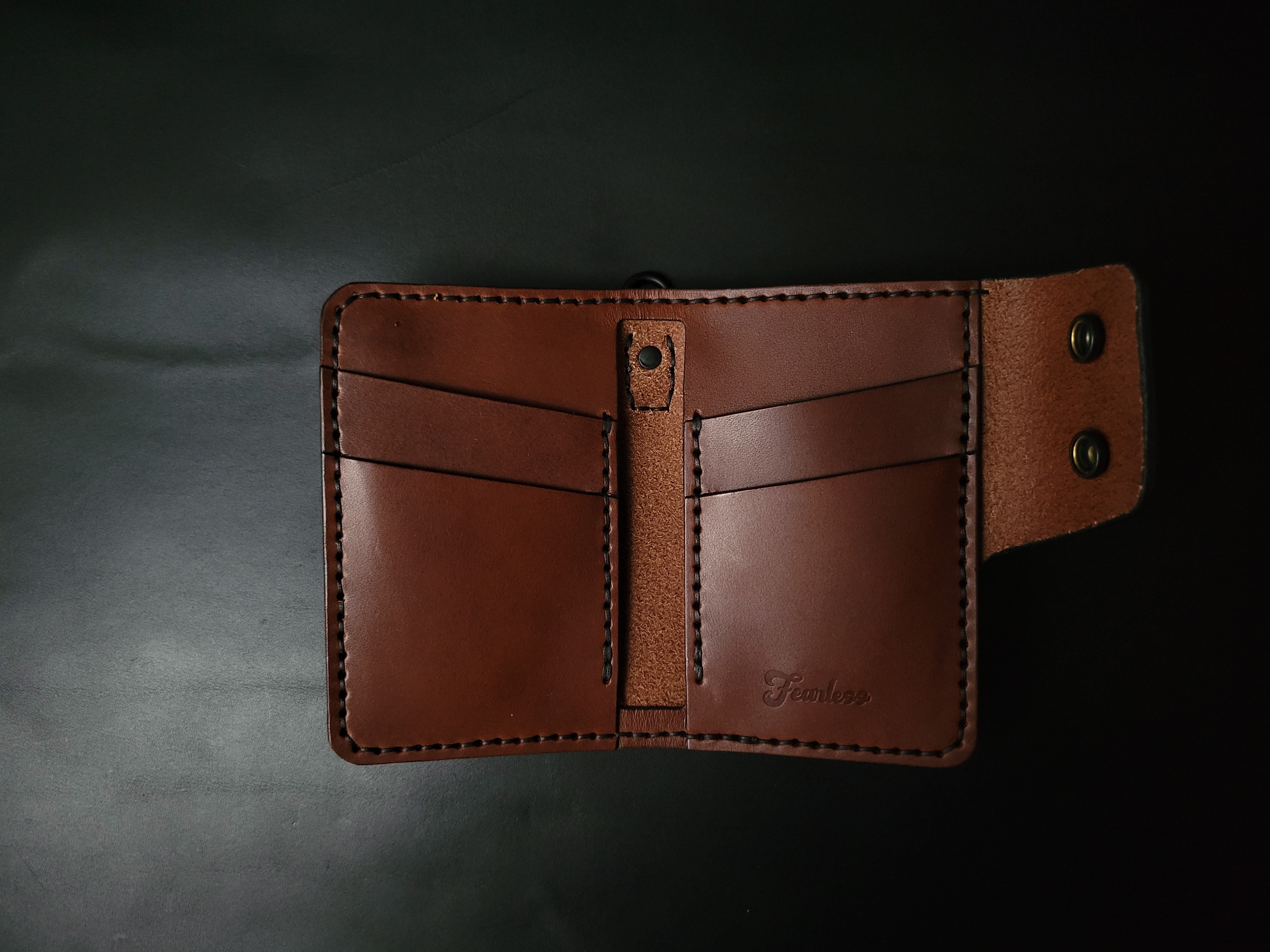 6 POCKET BIKER WALLET - brown leather/D-ring